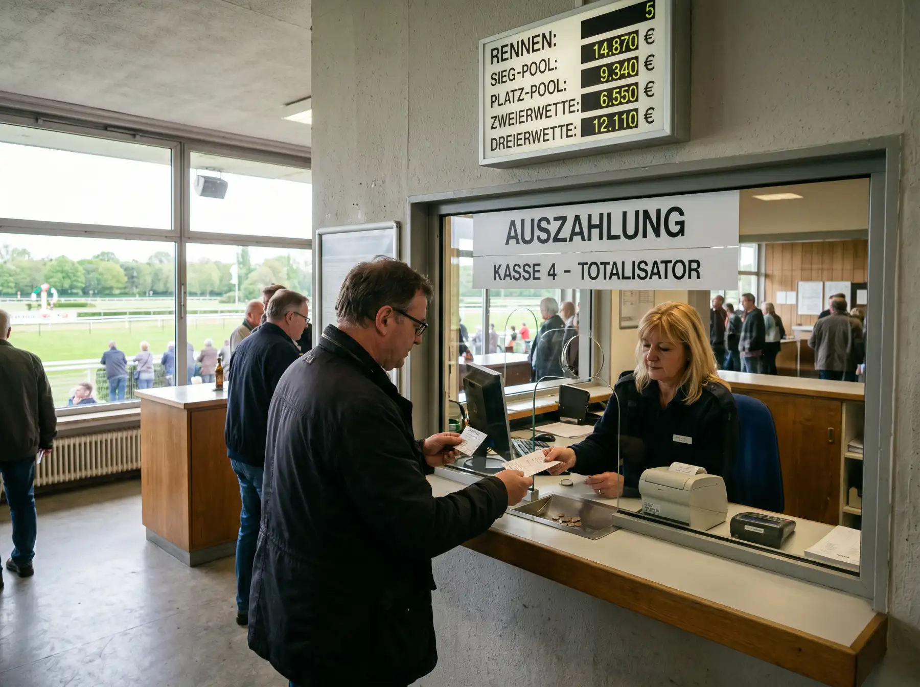Übersichtliche Darstellung eines Totalisator-Pools mit Auszahlungsanteil auf einer deutschen Rennbahn