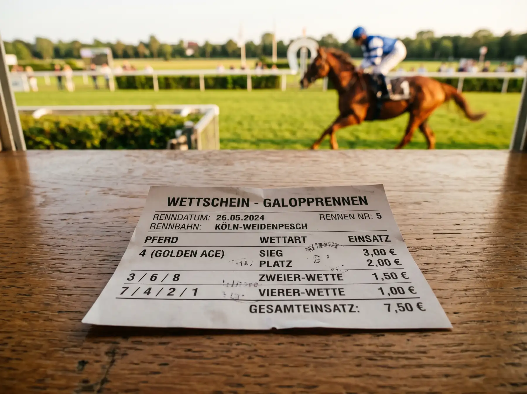 Wettschein mit verschiedenen Wettarten bei einem deutschen Galopprennen